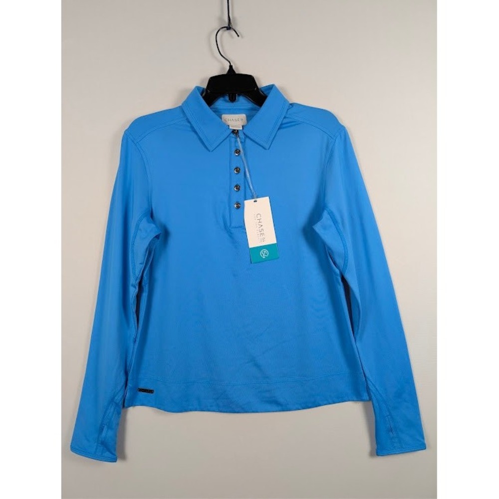 Chase54 Long Sleeve Polo Shirt Womens Medium French Blue Golf Stretch Thumbholes